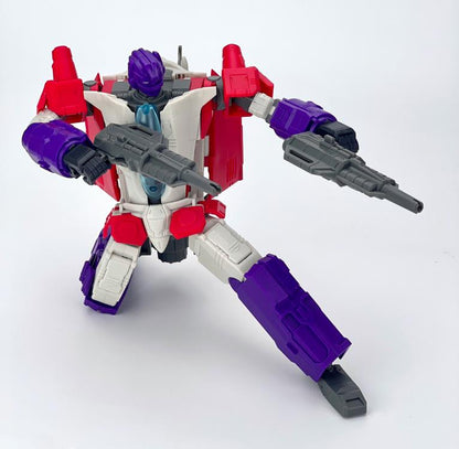 From Fans Hobby comes the Master Builder MB-23 Destroyer converting robot. This robot features a red, white and purple color scheme and can convert into a jet plane. This highly detailed Destroyer figure is a terrific addition to any collection.