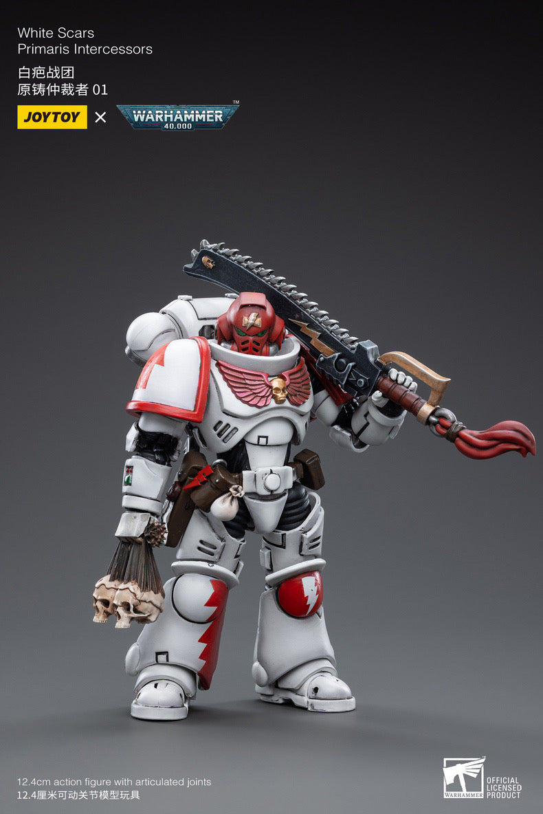 Joy Toy brings the White Scar Primaris Intercessors from Warhammer 40k to life with this new series of 1/18 scale figures. JoyToy figure includes interchangeable hands and weapon accessories and stands between 4" and 6" tall.