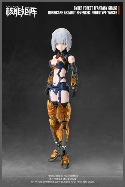 This model kit by Nuke Matrix is part of the Fantasy Girls lineup. The Cyber Forest Hurricane Assault Revenger (Prototype Yaeger) joins the series! This model kit includes several weapons and accessories, along with a wide range of motion to allow for customization, making for a great addition to any collection!  