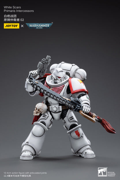 Joy Toy brings the White Scar Primaris Intercessors from Warhammer 40k to life with this new series of 1/18 scale figures. JoyToy figure includes interchangeable hands and weapon accessories and stands between 4" and 6" tall.