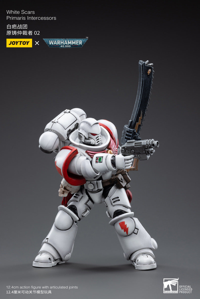Joy Toy brings the White Scar Primaris Intercessors from Warhammer 40k to life with this new series of 1/18 scale figures. JoyToy figure includes interchangeable hands and weapon accessories and stands between 4" and 6" tall.