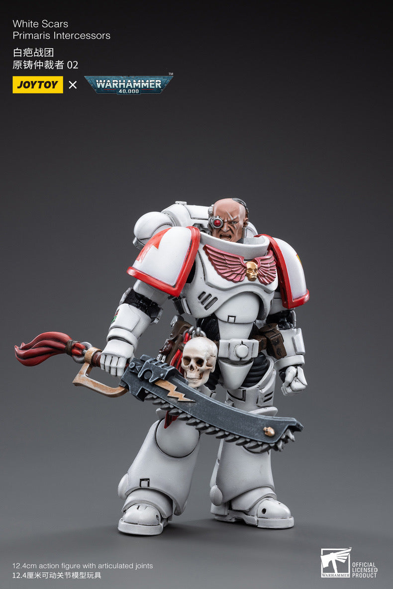 Joy Toy brings the White Scar Primaris Intercessors from Warhammer 40k to life with this new series of 1/18 scale figures. JoyToy figure includes interchangeable hands and weapon accessories and stands between 4" and 6" tall.