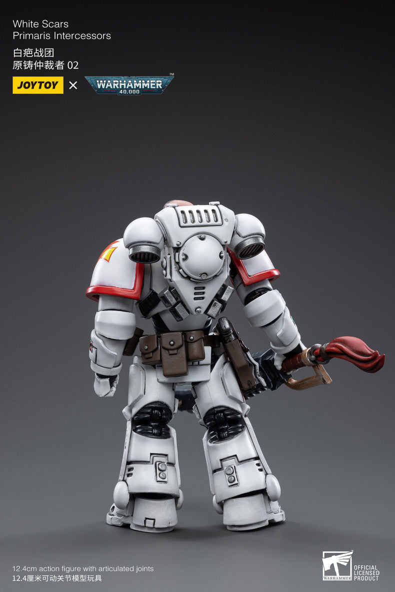 Joy Toy brings the White Scar Primaris Intercessors from Warhammer 40k to life with this new series of 1/18 scale figures. JoyToy figure includes interchangeable hands and weapon accessories and stands between 4" and 6" tall.