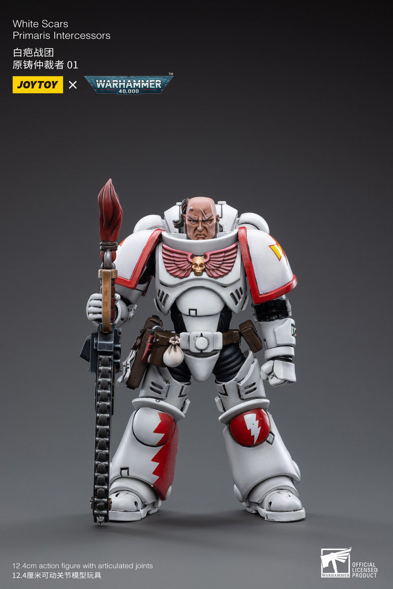 Joy Toy brings the White Scar Primaris Intercessors from Warhammer 40k to life with this new series of 1/18 scale figures. JoyToy figure includes interchangeable hands and weapon accessories and stands between 4" and 6" tall.