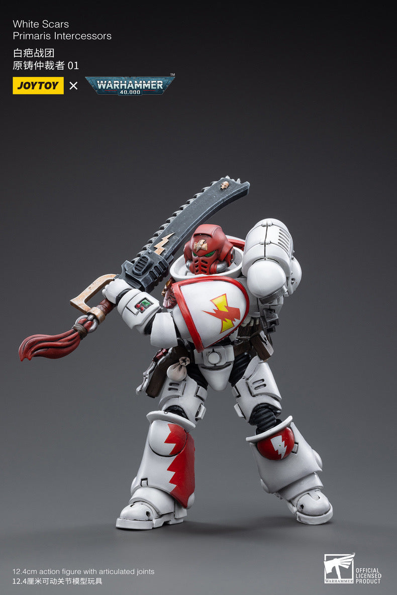 Joy Toy brings the White Scar Primaris Intercessors from Warhammer 40k to life with this new series of 1/18 scale figures. JoyToy figure includes interchangeable hands and weapon accessories and stands between 4" and 6" tall.