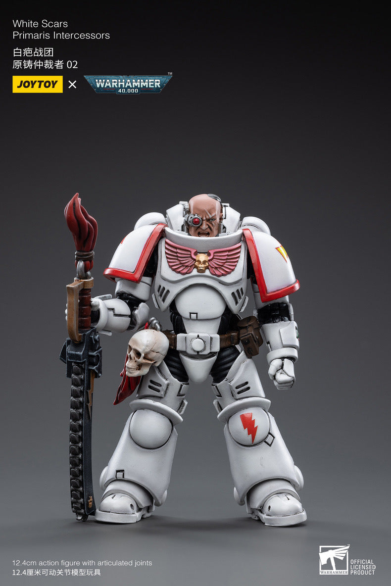 Joy Toy brings the White Scar Primaris Intercessors from Warhammer 40k to life with this new series of 1/18 scale figures. JoyToy figure includes interchangeable hands and weapon accessories and stands between 4" and 6" tall.