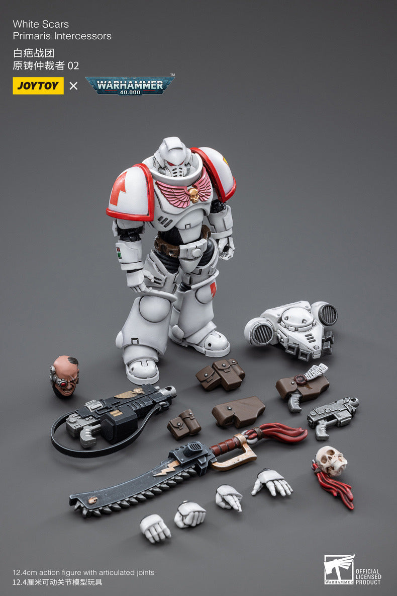 Joy Toy brings the White Scar Primaris Intercessors from Warhammer 40k to life with this new series of 1/18 scale figures. JoyToy figure includes interchangeable hands and weapon accessories and stands between 4" and 6" tall.