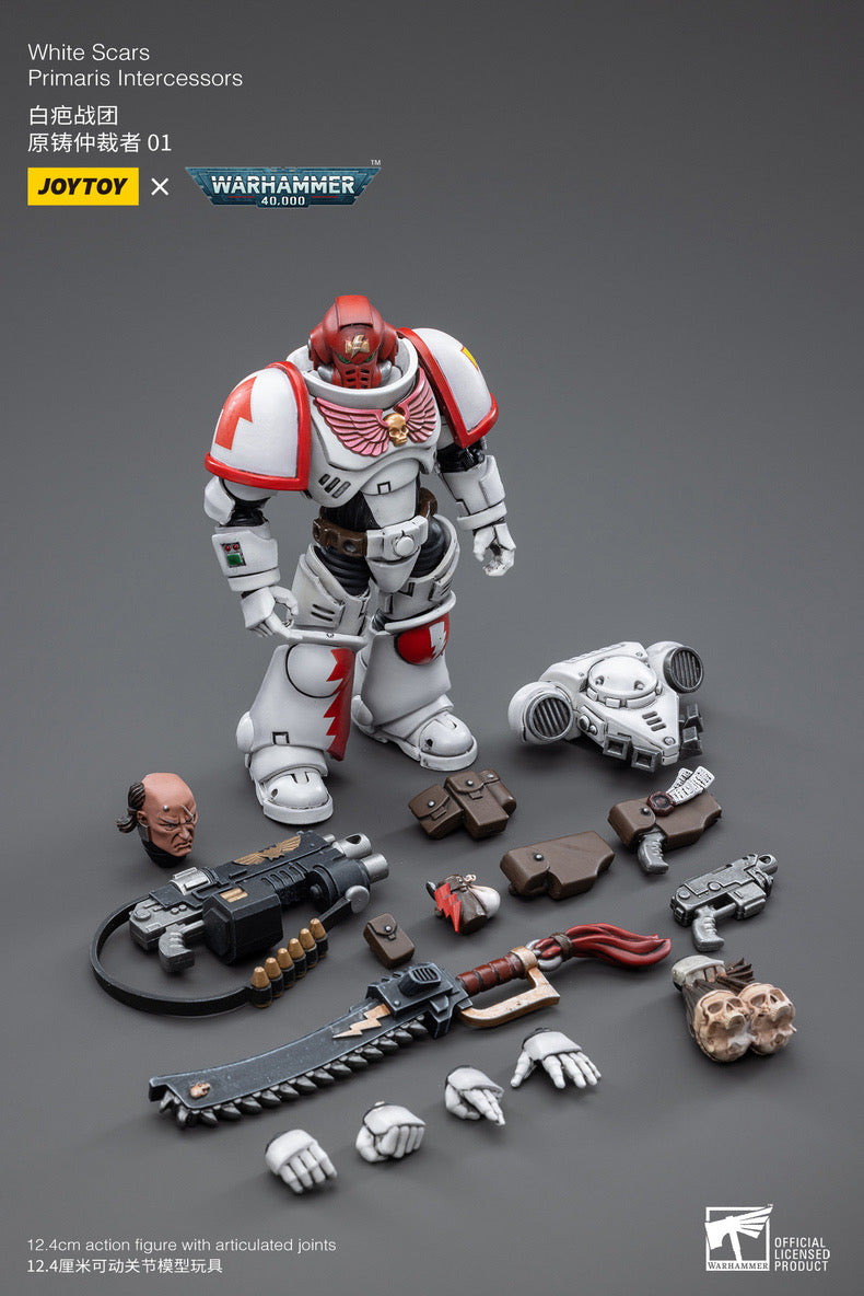 Joy Toy brings the White Scar Primaris Intercessors from Warhammer 40k to life with this new series of 1/18 scale figures. JoyToy figure includes interchangeable hands and weapon accessories and stands between 4" and 6" tall.