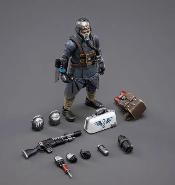 Joy Toy brings the Death Korps of Krieg Veteran Squad from Warhammer 40k to life with this new series of 1/18 scale figures. JoyToy, each figure includes interchangeable hands and weapon accessories and stands between 4″ and 6″ tall.