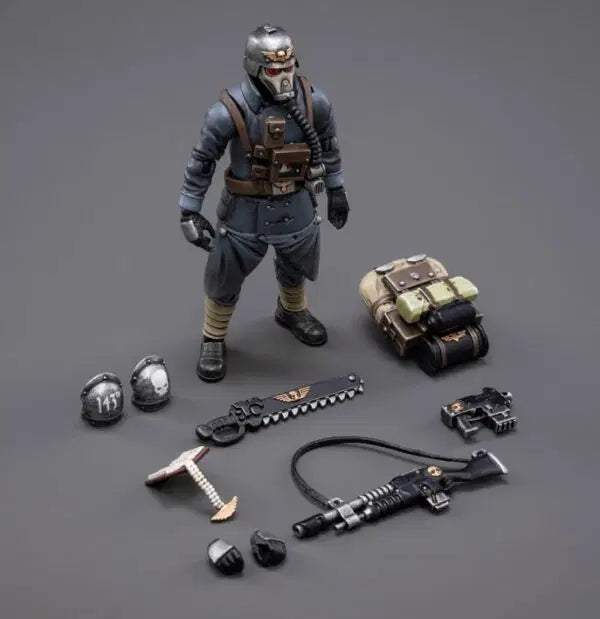 Joy Toy brings the Death Korps of Krieg Veteran Squad from Warhammer 40k to life with this new series of 1/18 scale figures. JoyToy, each figure includes interchangeable hands and weapon accessories and stands between 4″ and 6″ tall.